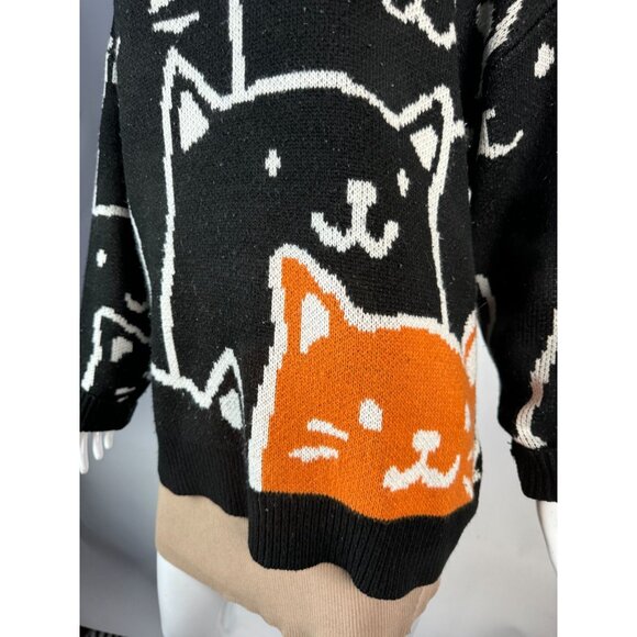 Zinv & Cdupe Vintage Large Cat Lady Black Cat Patterned Sweater Fabric Pilling - Picture 15 of 16